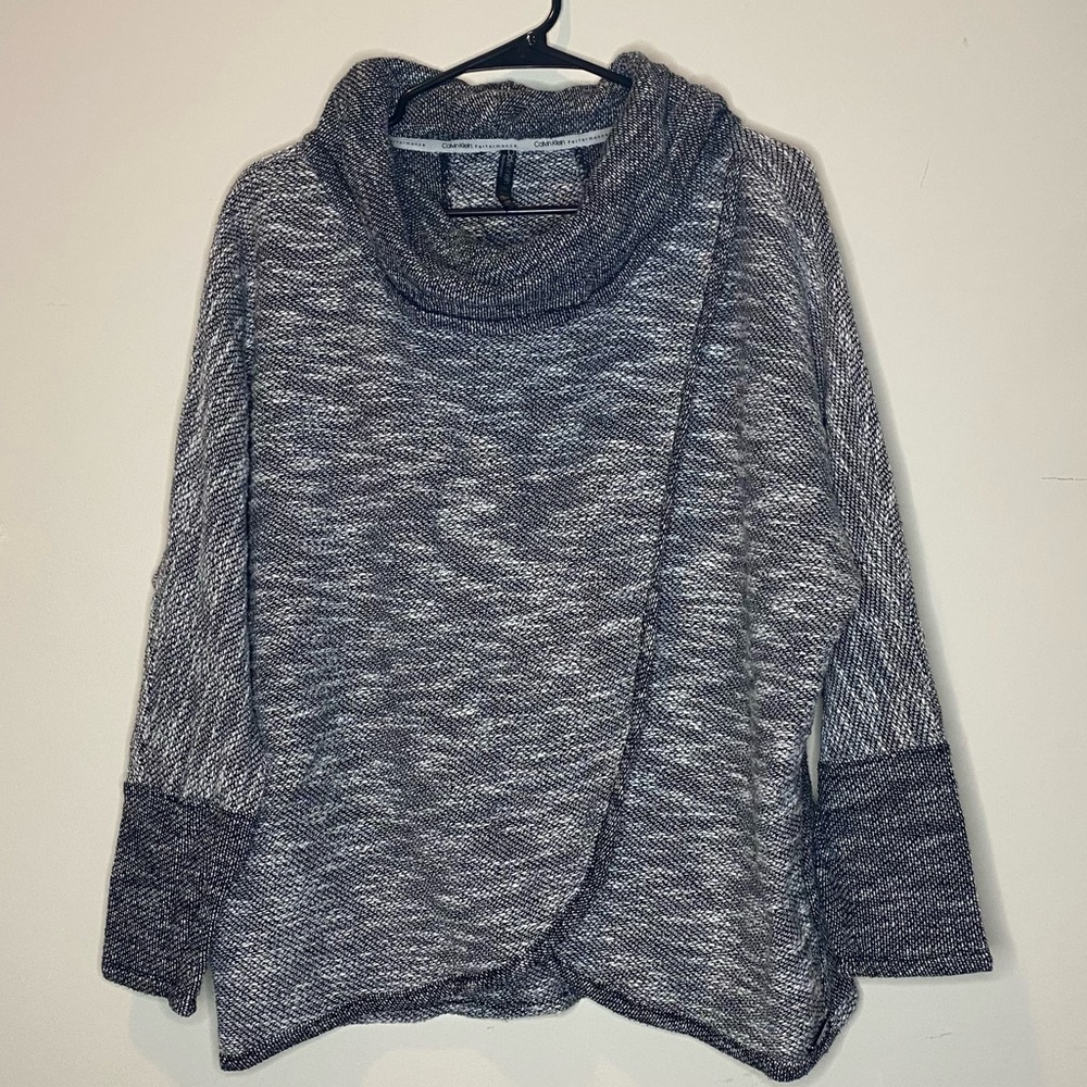Calvin Klein Performance, Cowl neck, wrap style gray sweater